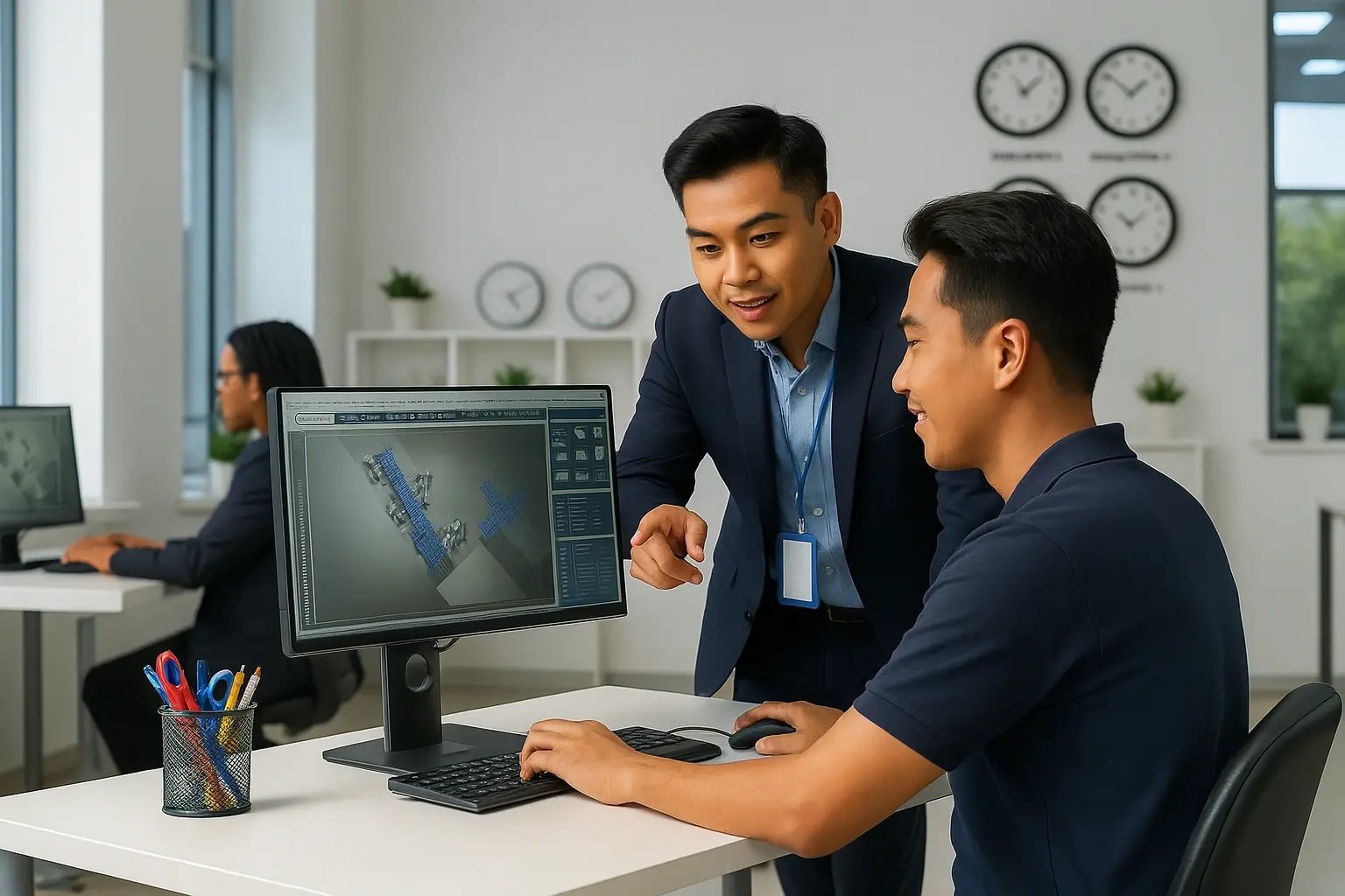 Office Collaboration in Bright Workspace